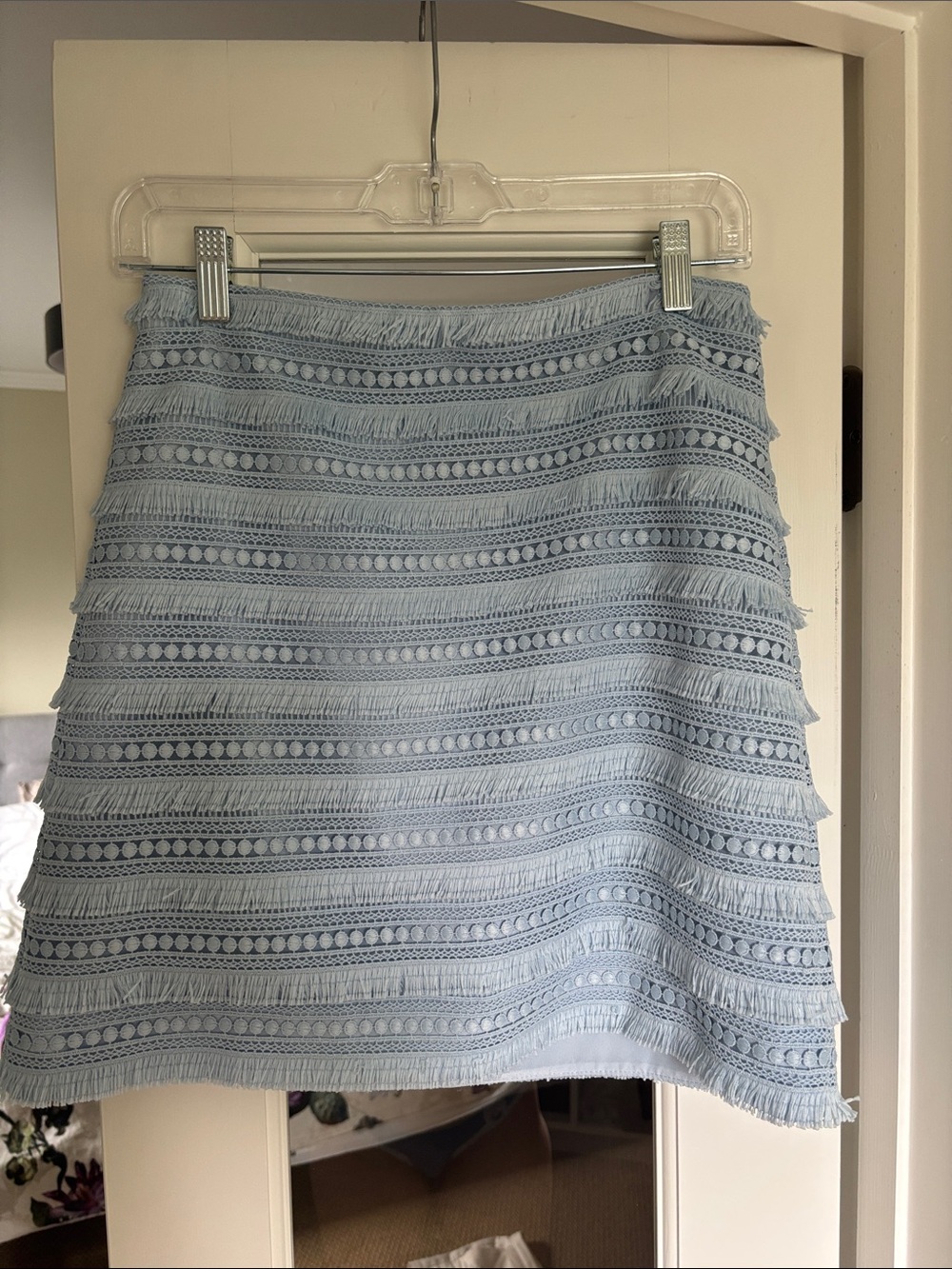 J. Crew Pale Blue Fringe & Lace-Trim Mini Skirt